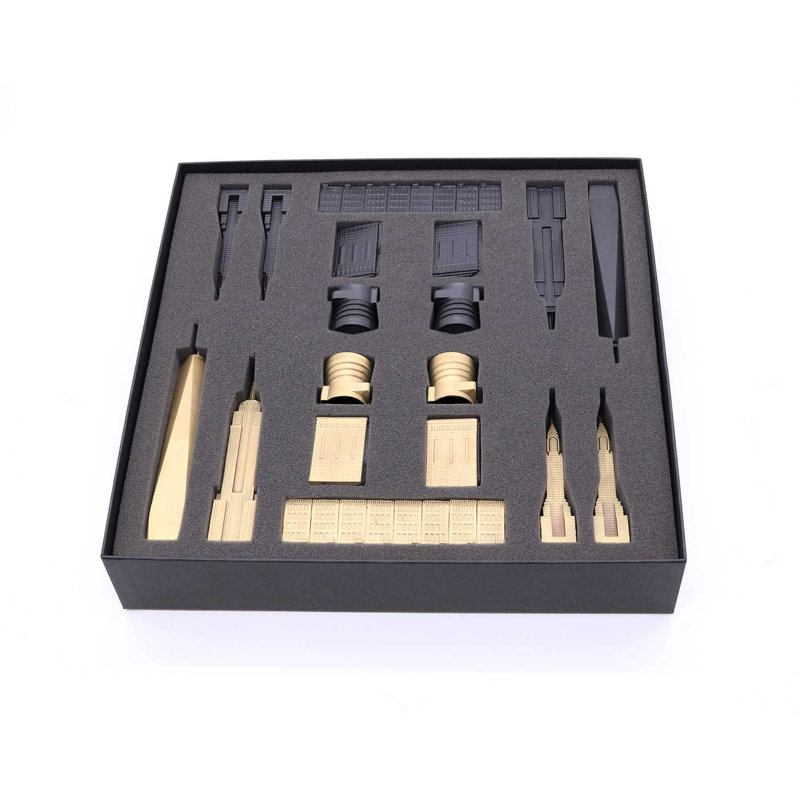 Chess Set Luxury Bronze New York With New York City Map Wood Board