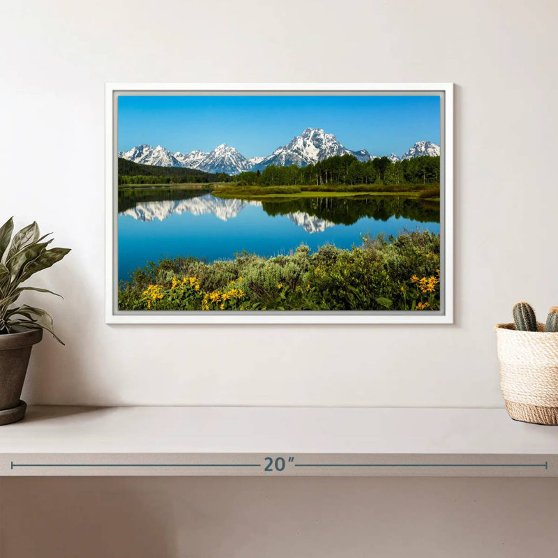 Réflexions du lac Grand Teton, Cadre flottant blanc, 13 po x 9 po