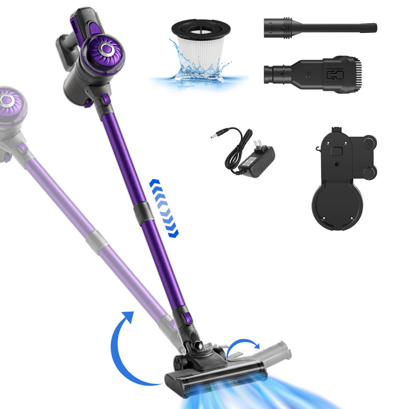 Aspirateur domestique sans fil, aspirateur canne mauve, rechargeable sans fil avec brosse
