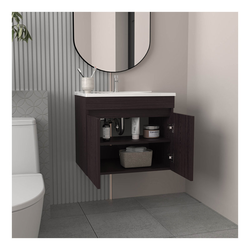 Meuble-lavabo, 2 portes, 2 tablettes, Noir