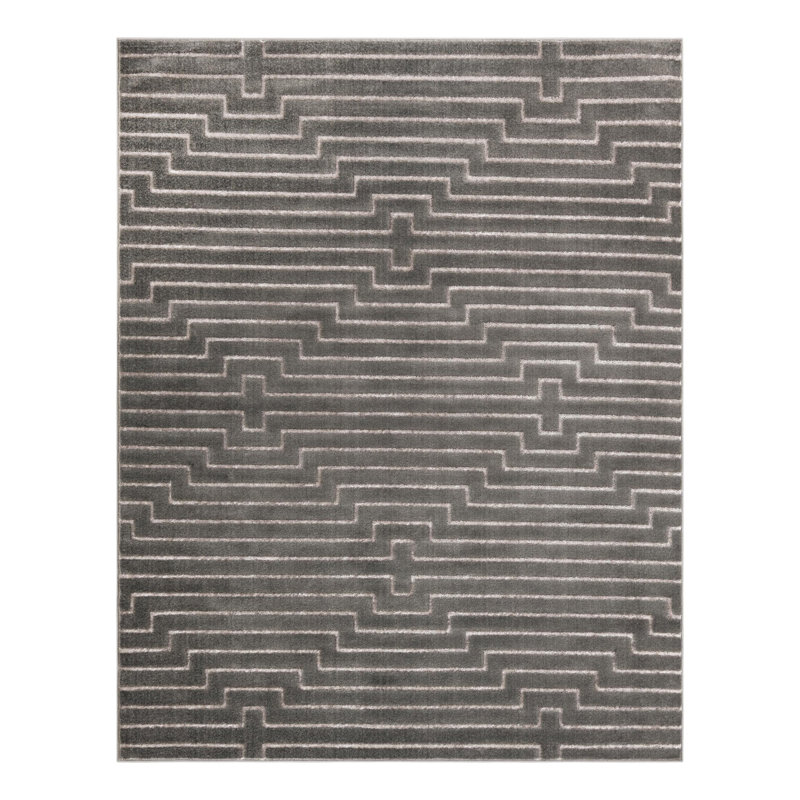 Tapis gris et argent Latitude Run® Mirage Nikica, Rectangle 7 pi 10 po x 10 pi