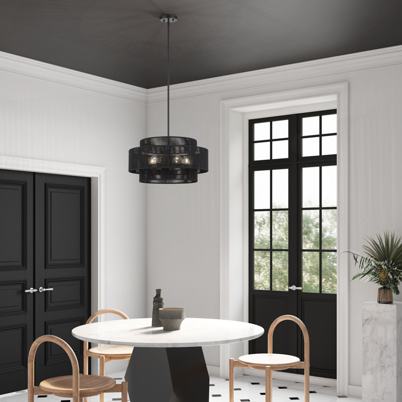 Lustre suspendu noir 5 lumières Asllan, Noir mat, Noir