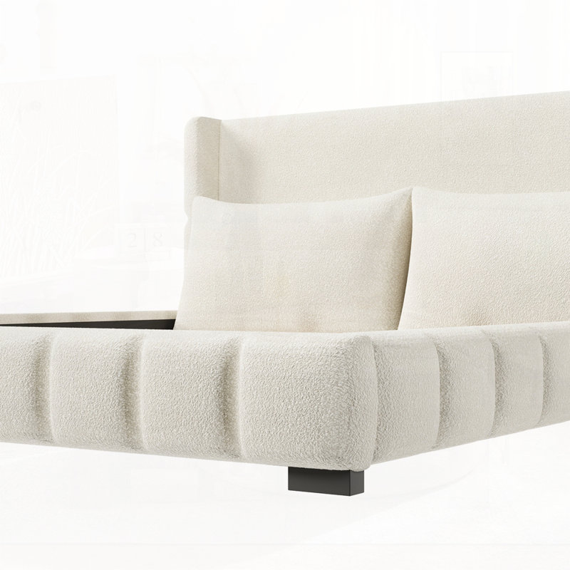 Lit plateforme tapissier avec 2 coussins, Blanc, Très grand lit