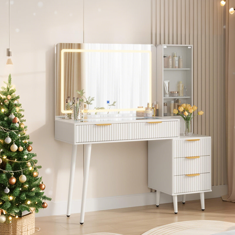 Dressing Table with Mirror, White