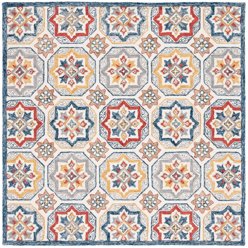 Metro Hand Tufted Wool And Cotton With Latex Geometric Rug, Square 6'