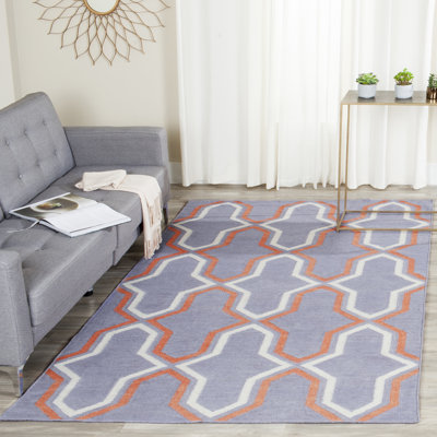 Rodgers Hand Woven Flat Weave Wool/Cotton Geometric Rug in Purple/Orange