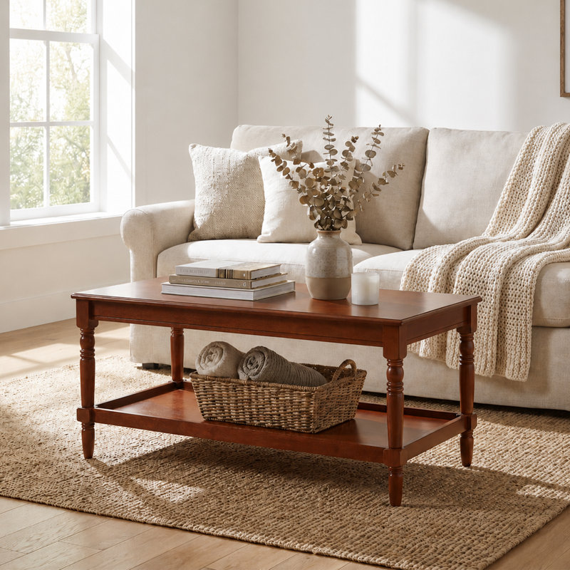 Table basse avec tablette Mayall, Acajou