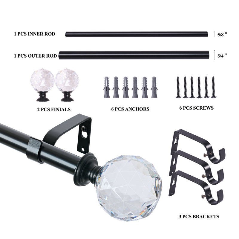 Tringle à rideaux simple réglable Marun x 0,75 po de largeur totale Marun, 48" - 86", Noir
