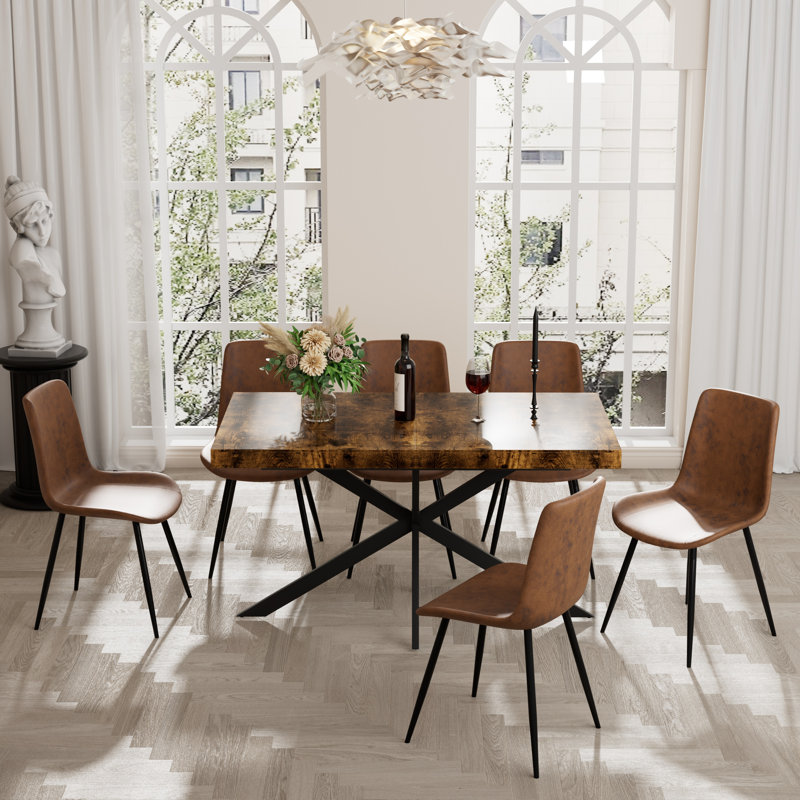 Ensemble de table de salle à manger extensible avec chaises, Brun, 7