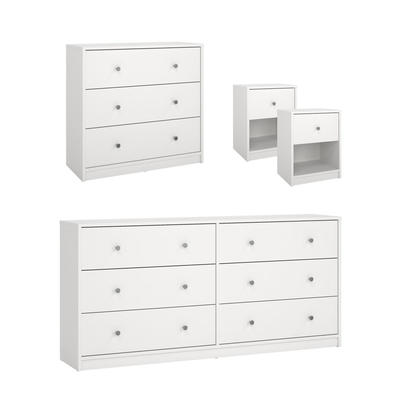 4-Piece Bedroom Set, White, White
