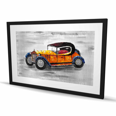 Yellow Vintage Car Toy - Framed Matted Print for Kids Decor
