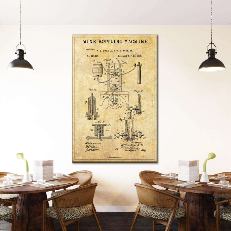 Machine à vin embouteillée brevetée sur toile, H 12 po x l 8 po x P 1 po