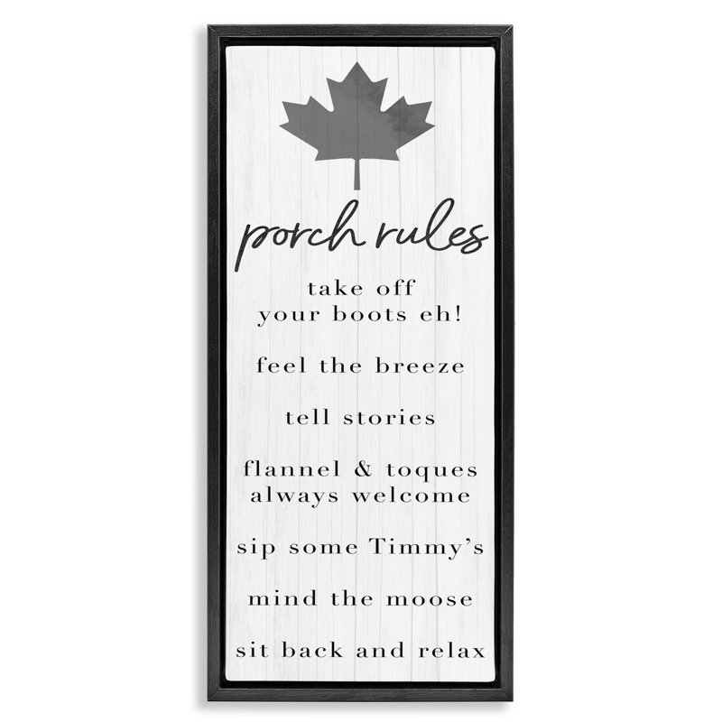 Cadre flottant Canadian Porch Rules, design par Lil 'Rue, H 25 po x l 11 po, Cadre flottant noir de jais