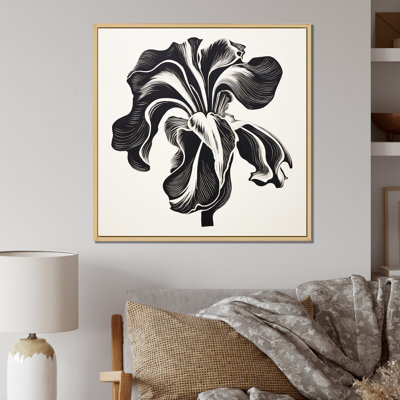 Fleur d'iris noir et blanc sur toile