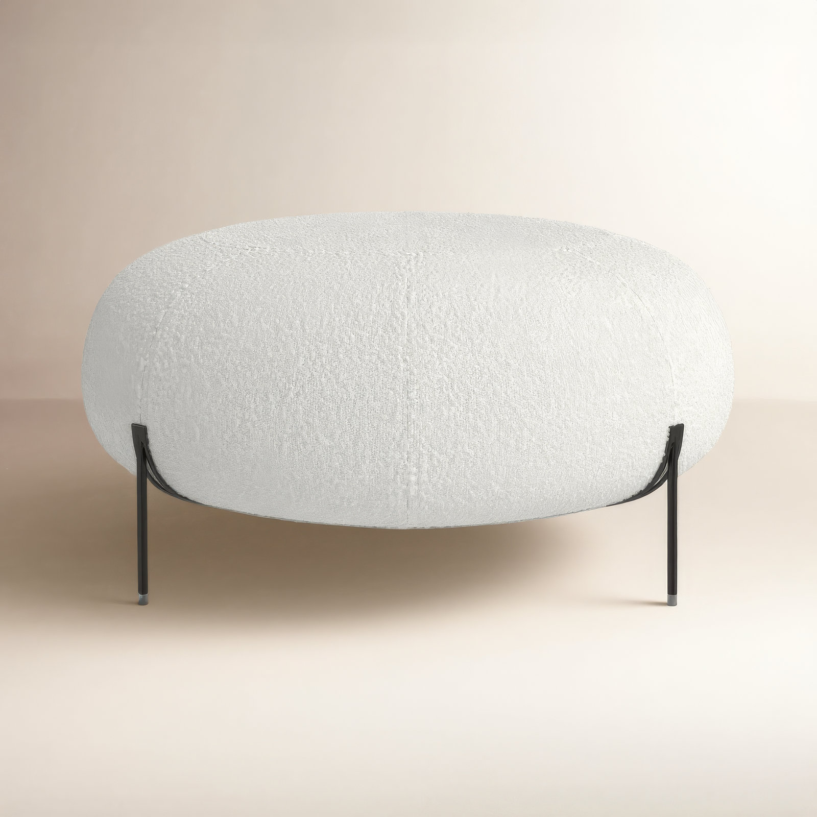 Lieze 35" Ottoman, Ivory Boucle, Black