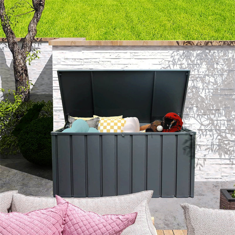 Boîte de rangement en acier pour l'extérieur, Gris foncé, H 23,43 po x l 49,41 po x P 24,69 po
