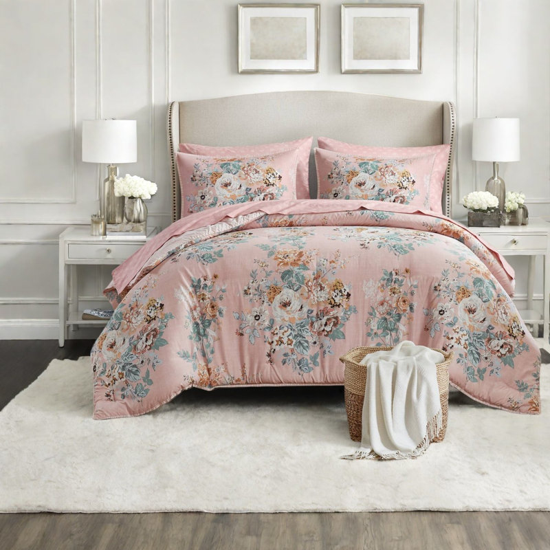 Ensemble de literie rétro élégant, polyester, motif floral pour la maison