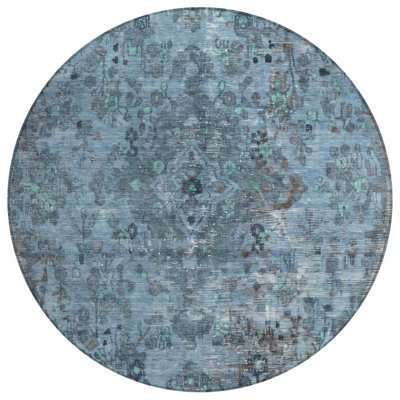 Blazura Blue Washable Indoor-Outdoor Rug - LOOMLAN