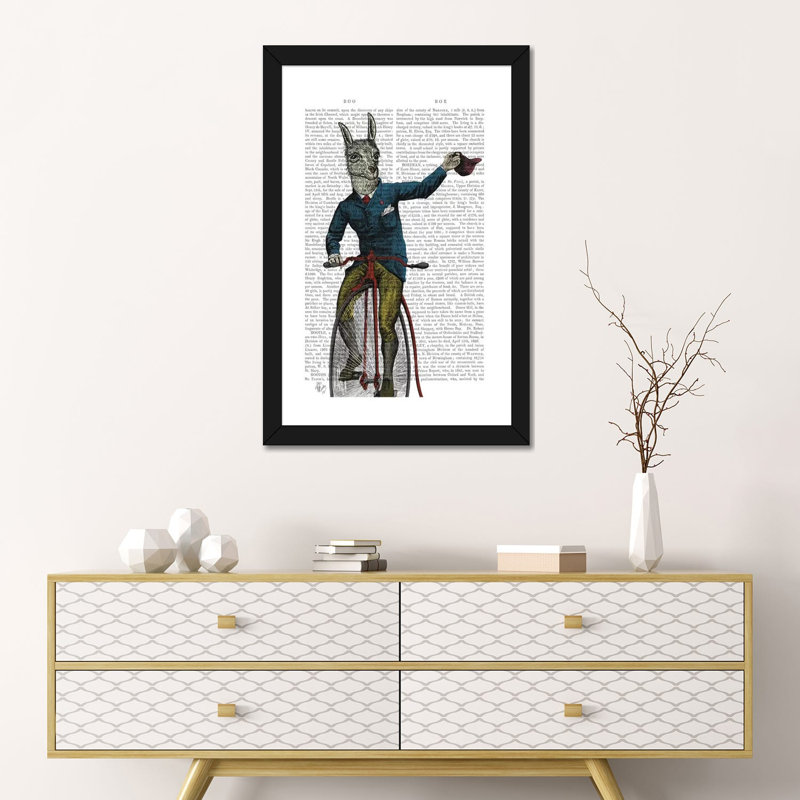 «Llama on Bike» par Fab Funky - impression d'art graphique, H 24 po x l 16 po x P 1 po, Papier encadré noir, Blanc