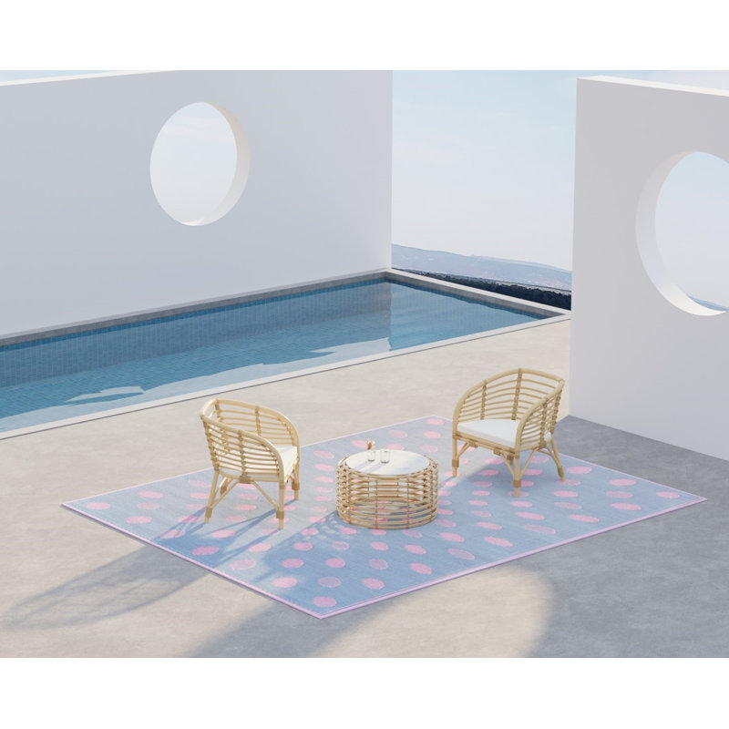 Crazy Polka Dots Outdoor Mat, Pink & Grey, Reversible Mat For Patio, Porch, Deck, Floor Mat, Rectangle 5' x 8'