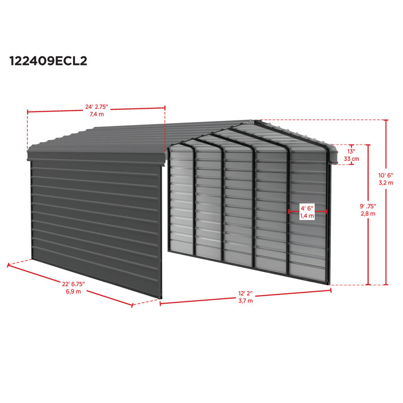Abri d'auto en acier avec 2 ensembles de parois latérales, 12 x 24 x 9, Noir