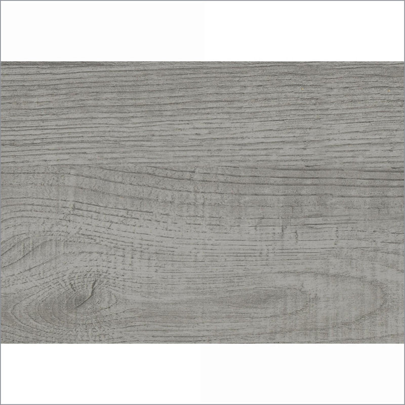 Table basse moderne et compacte en stratifié gris à coins arrondis, structure en métal noir robuste