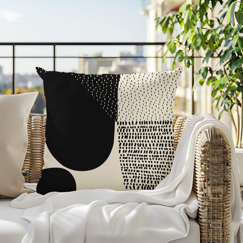 Coussin carré intérieur / extérieur pia, H 15 po x l 15 po, Noir/Blanc cassé