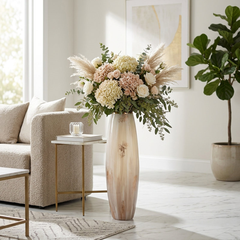 Grand vase en verre texturé pour la maison Jocelyn, H 31 po x l 10 po x P 10 po, Tanné