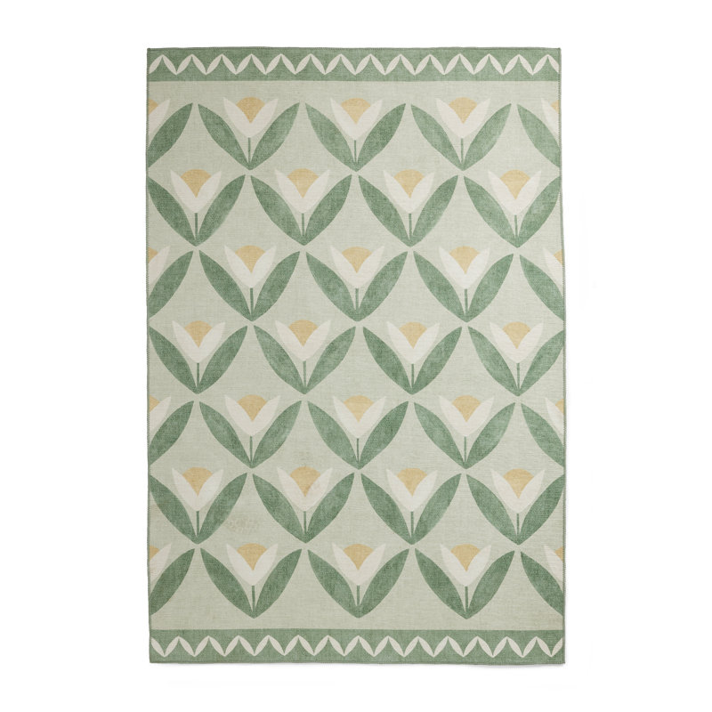 Scion Floral Digitally Printed 76cm X 150cm Area Rug, Rectangle 76 x 150 cm, Green