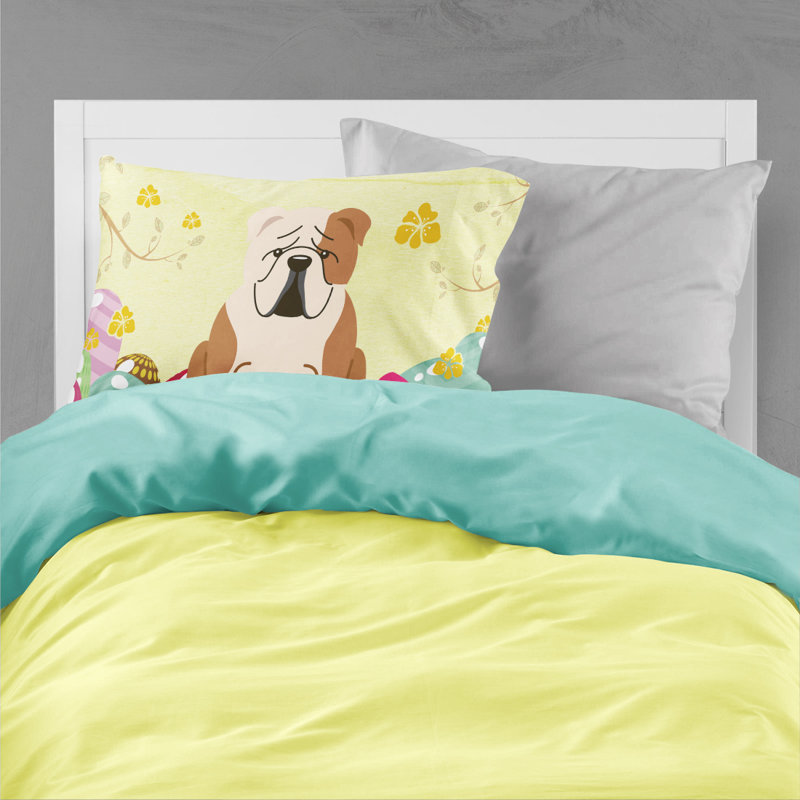 Taie d’oreiller œufs de pâques, Bouledogue anglais blanc