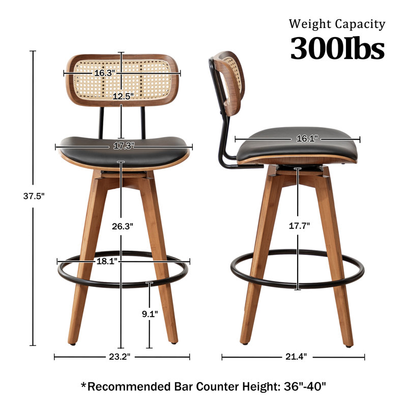 Tabouret de comptoir pivotant 4 pièces Sirine, Noir