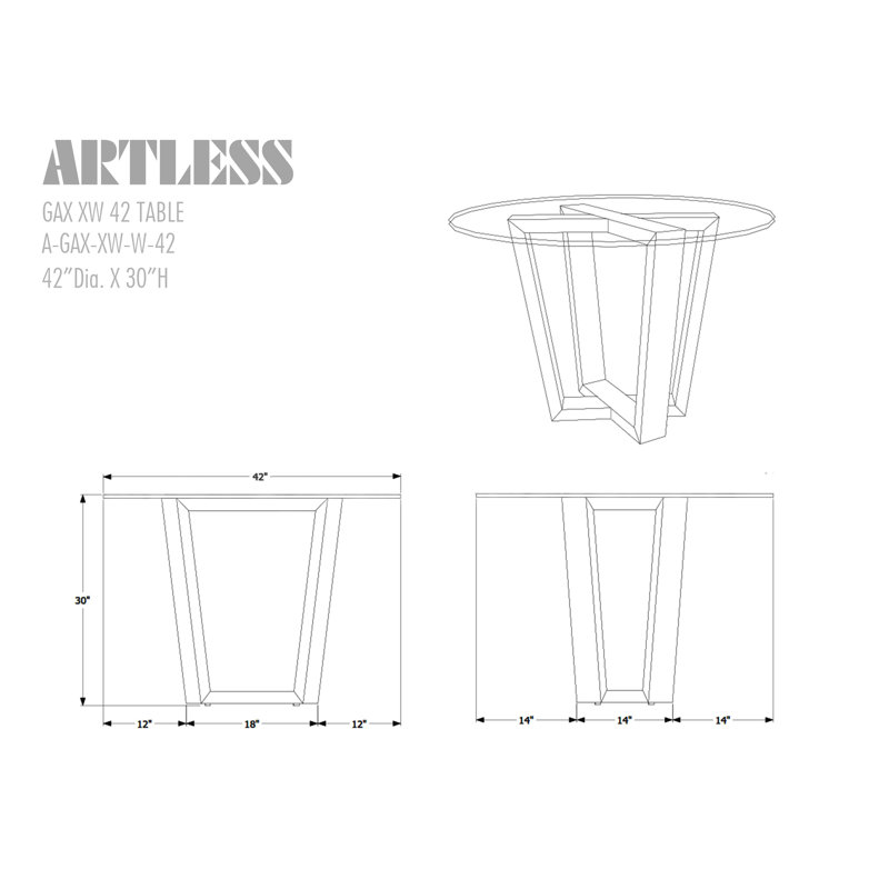 Gax Round Glass Dining Table, 42" W x 42" L, Solid Walnut