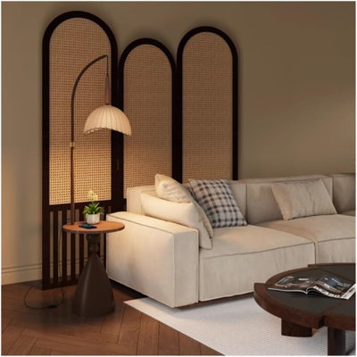 Lampe sur pied en fer avec cadre en noyer, éclairage multifonctionnel rétro intégré pour les tablettes du salon et de la chambre à coucher