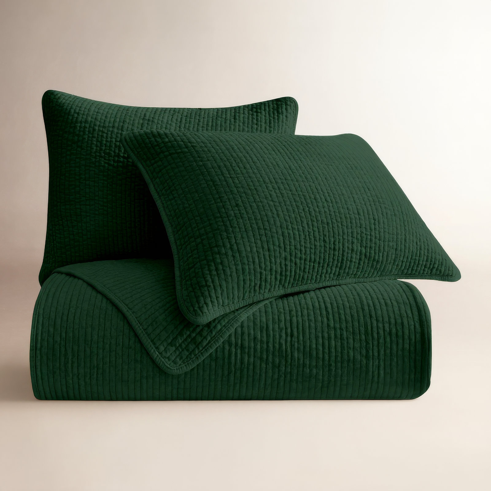 Stone Washed Cotton Velvet Quilt Set, Full/Queen Quilt + 2 Standard Shams, Emerald
