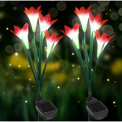 Solar Garden Lights Waterproof Integrated LED Pathway Light with Lily Flowers