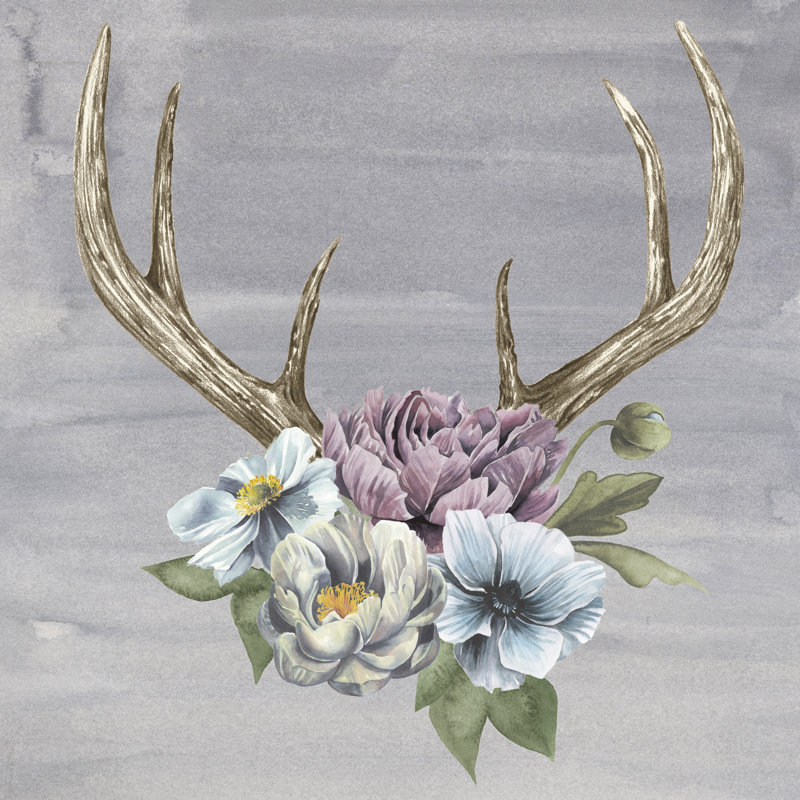 Antlers And Flowers II by Grace Popp - Wrapped Canvas Painting, 91cm H x 91cm W x 3.8cm D