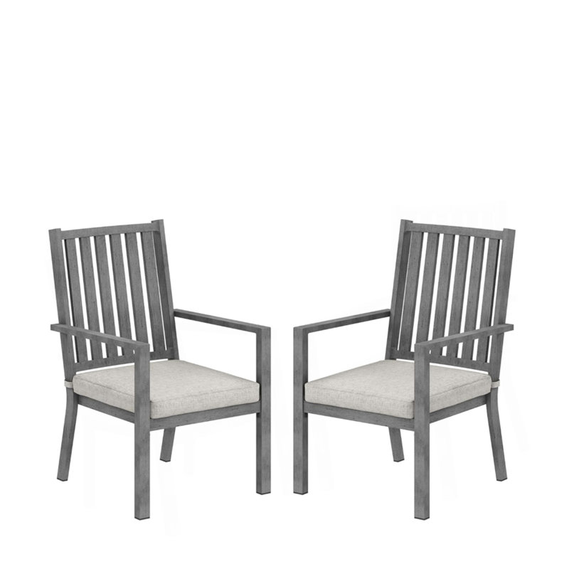 Ensemble de 2 chaises de patio en aluminium toutes saisons de 23 po avec coussins gris épais et structure grise