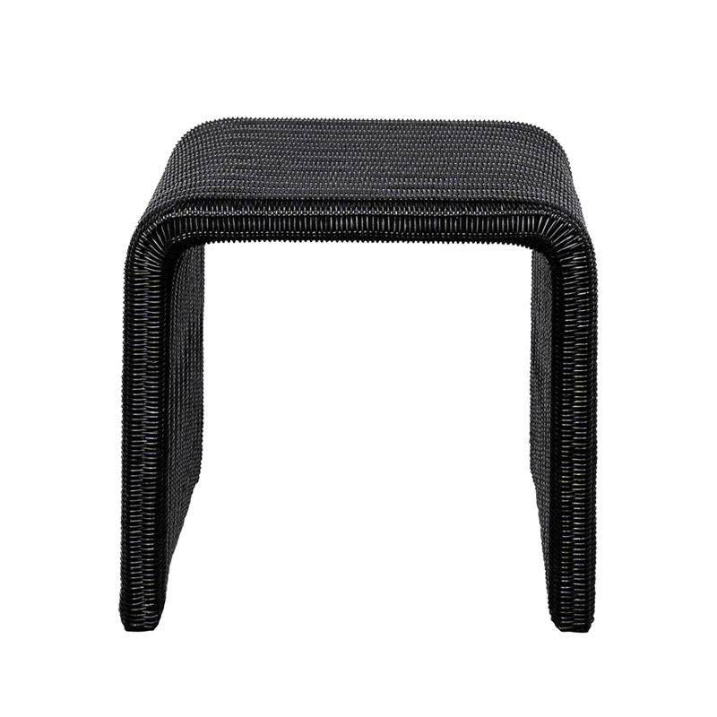 Table d'appoint carrée avec revêtement noir tissé, style rétro des années 1970, 10,1 kg, inspiration rétro, forme en U inversé, profondeur de 56 cm.