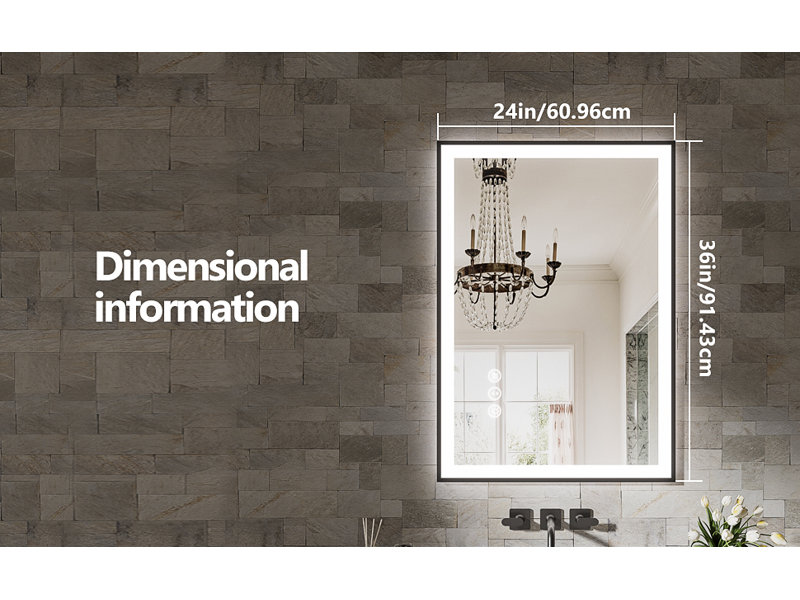 55X36 Inch Frameless LED Bathroom Mirror,Smart Mirror, 36.03" x 55.03"