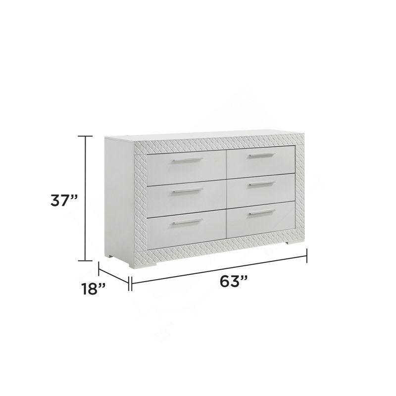 Commode à 6 tiroirs en bois blanc de style moderne Blanca