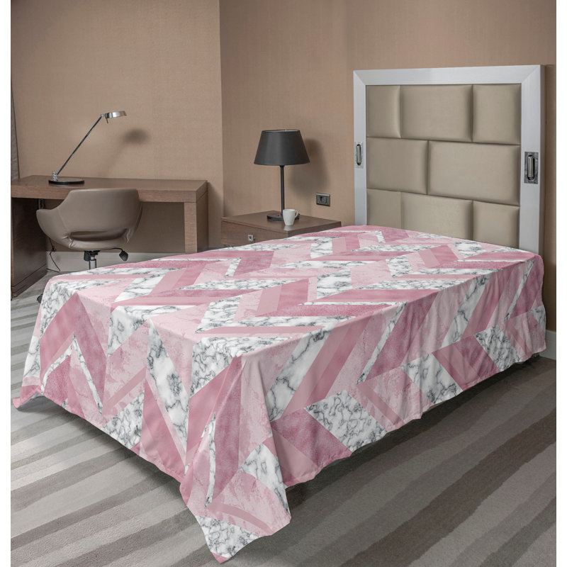 Drap plat Ambesonne, Drap plat pour lit simple TG, Rose séchée, rose doux / chevron