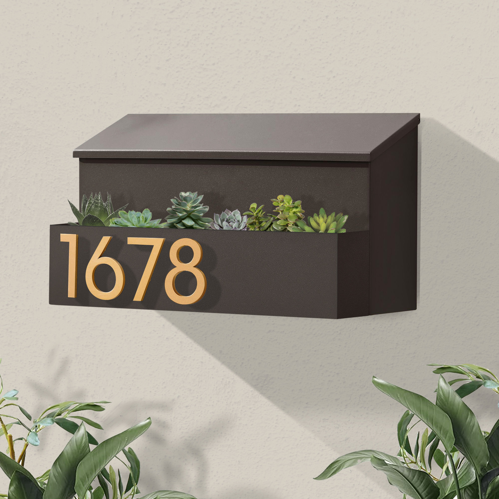The Garden Wall Mounted Steel Mailbox, Brown, Brass, Yes