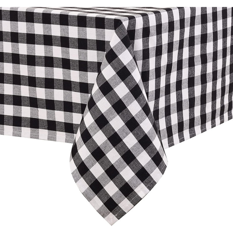 Nappe en coton avec motif à carreaux Buffalo - idéale pour la cuisine, la salle à manger et les fêtes en noir et blanc