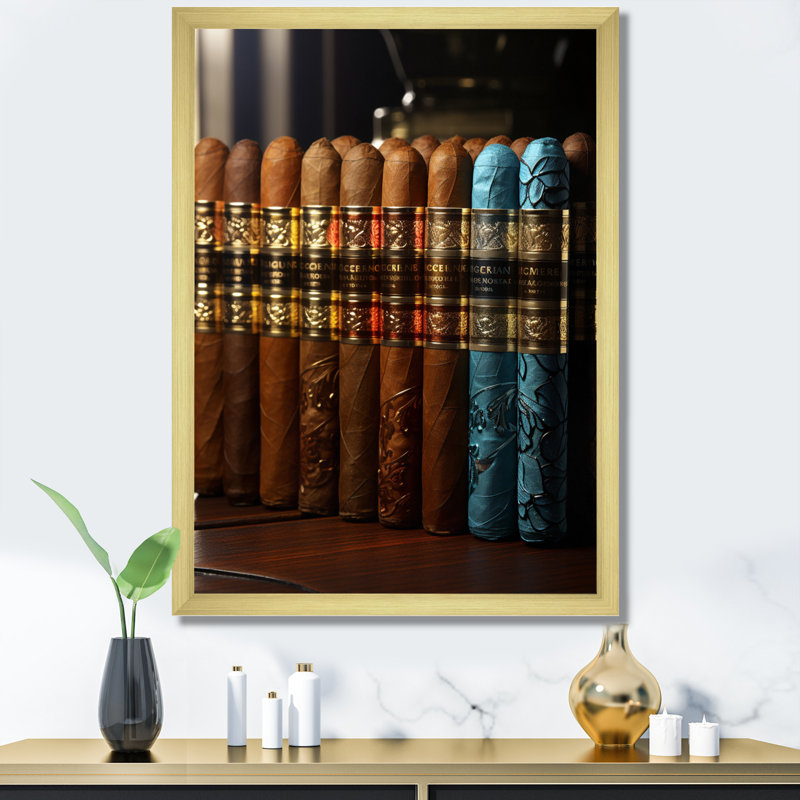 Carnanee Cuban Cigars Golden II sur toile, H 20 po x l 12 po x P 1 po, Encadrement doré