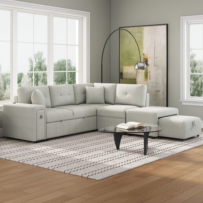 Canapé modulaire 3 pièces rembourré, Gris chenille