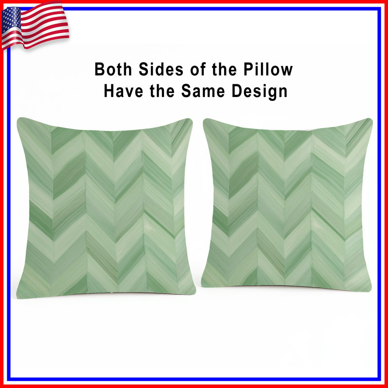 Green Chevron Pattern Double Sided Throw Pillows, 14 x 14 inches