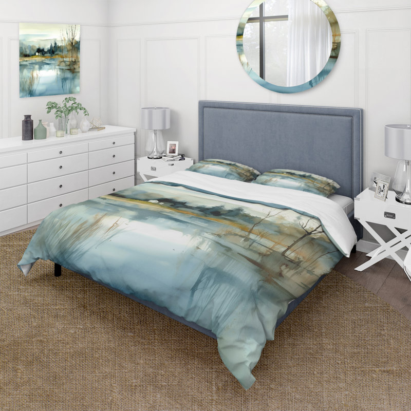 Ensemble de housse de couette Summer Lake Landscape Illustration V BeddingMicrofiber / Polyester