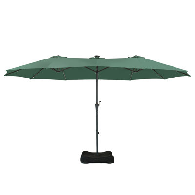 Parasol de patio 15 pi avec base et lumières solaires