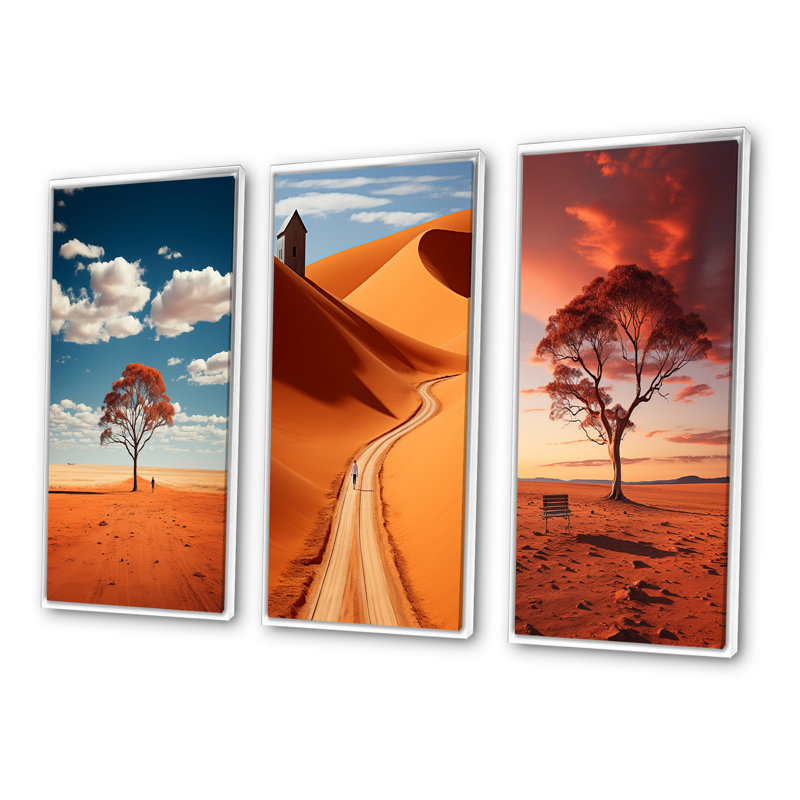 " Australia Red Centre Solitude " 3 - Pieces, White Floater Framed, 20" H x 36" W