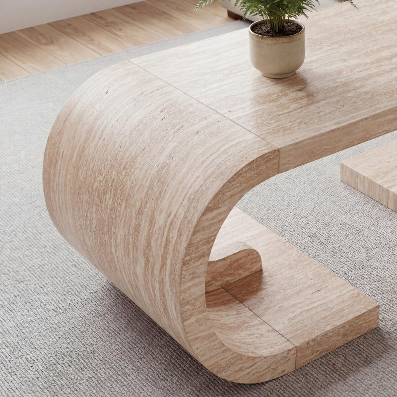 47.24"Curved Coffee Table Heavy Duty C-Shaped Center Table With Curved Base, Wood